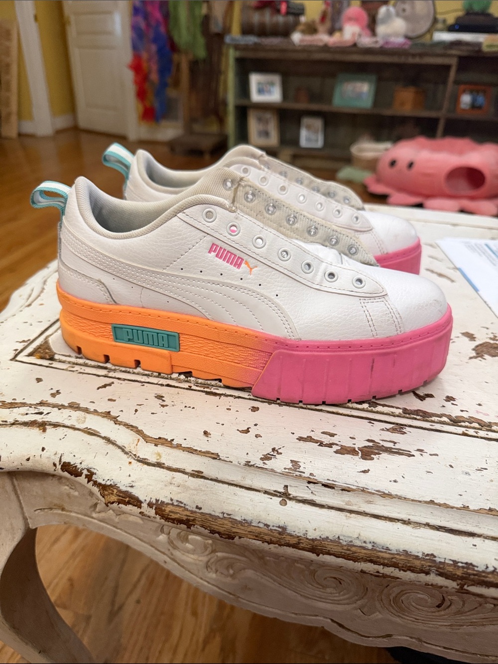 PUMA Womens Mayze Daybreak Lace Up Sneakers Shoes Casual - White